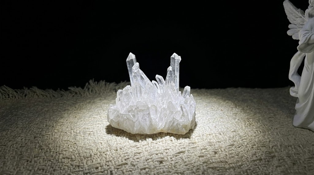 Natural raw quartz crystal showing authentic internal veils and geological inclusions