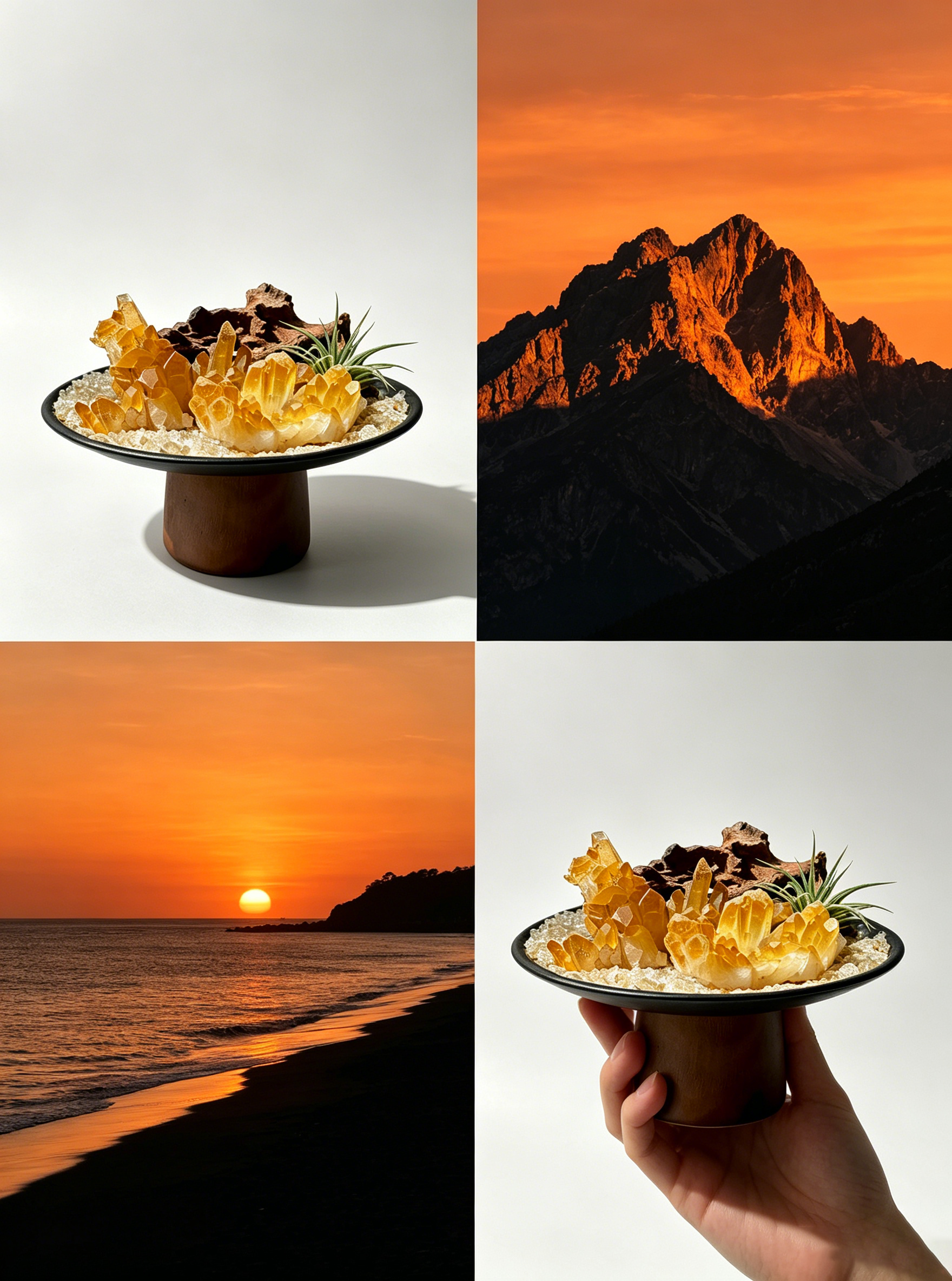 Golden Quartz & Driftwood Crystal Display