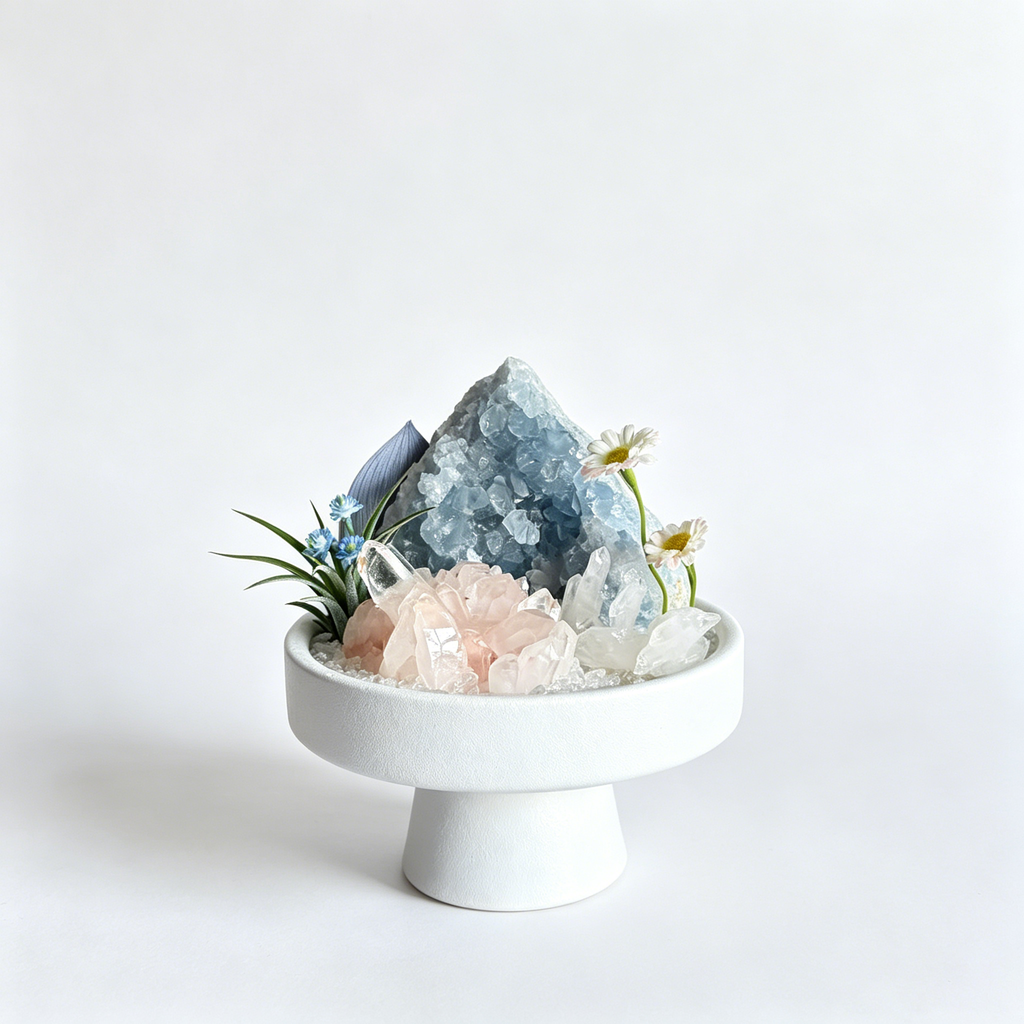 Celestite & Rose Quartz Sculpture