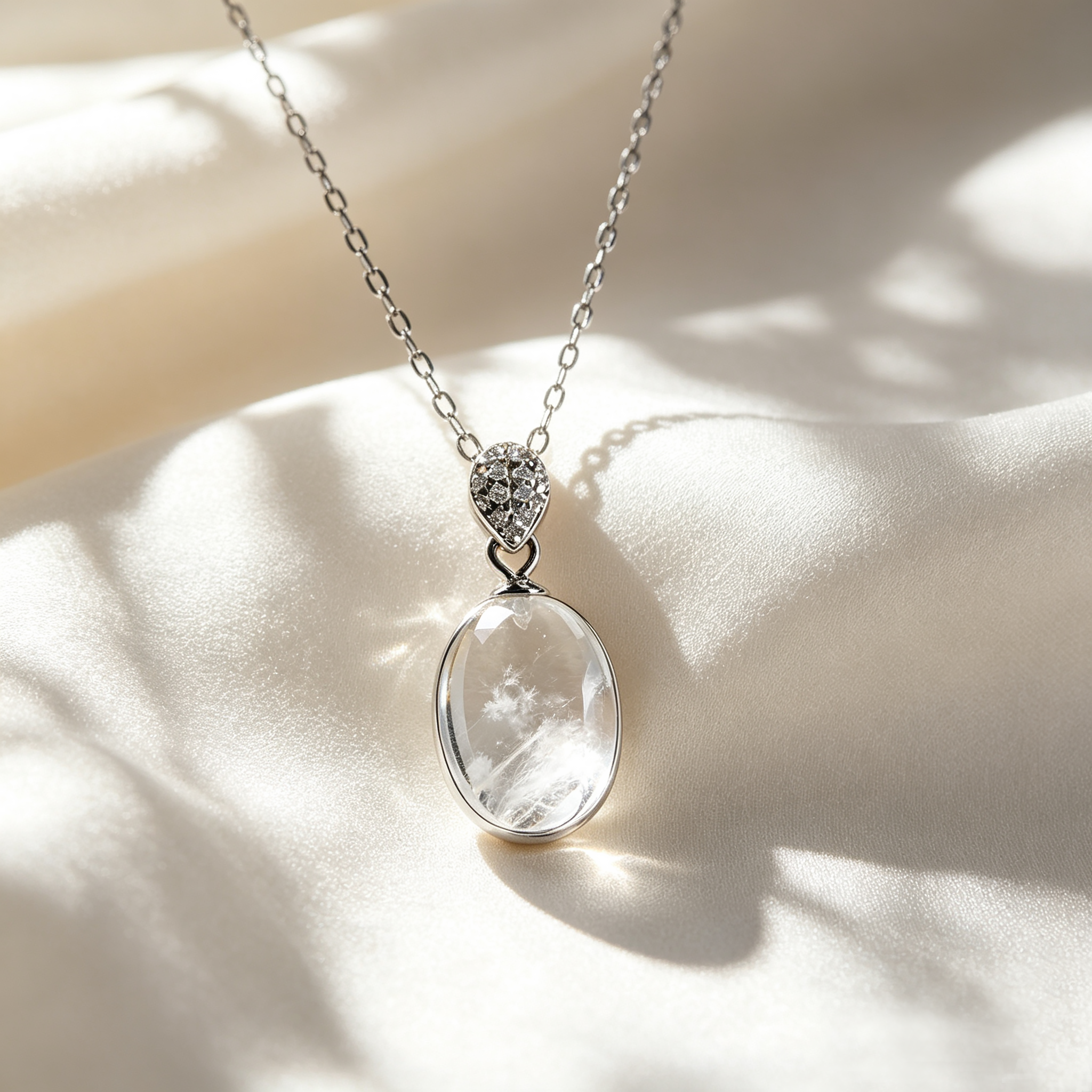 Pave Diamond Clear Quartz Necklace