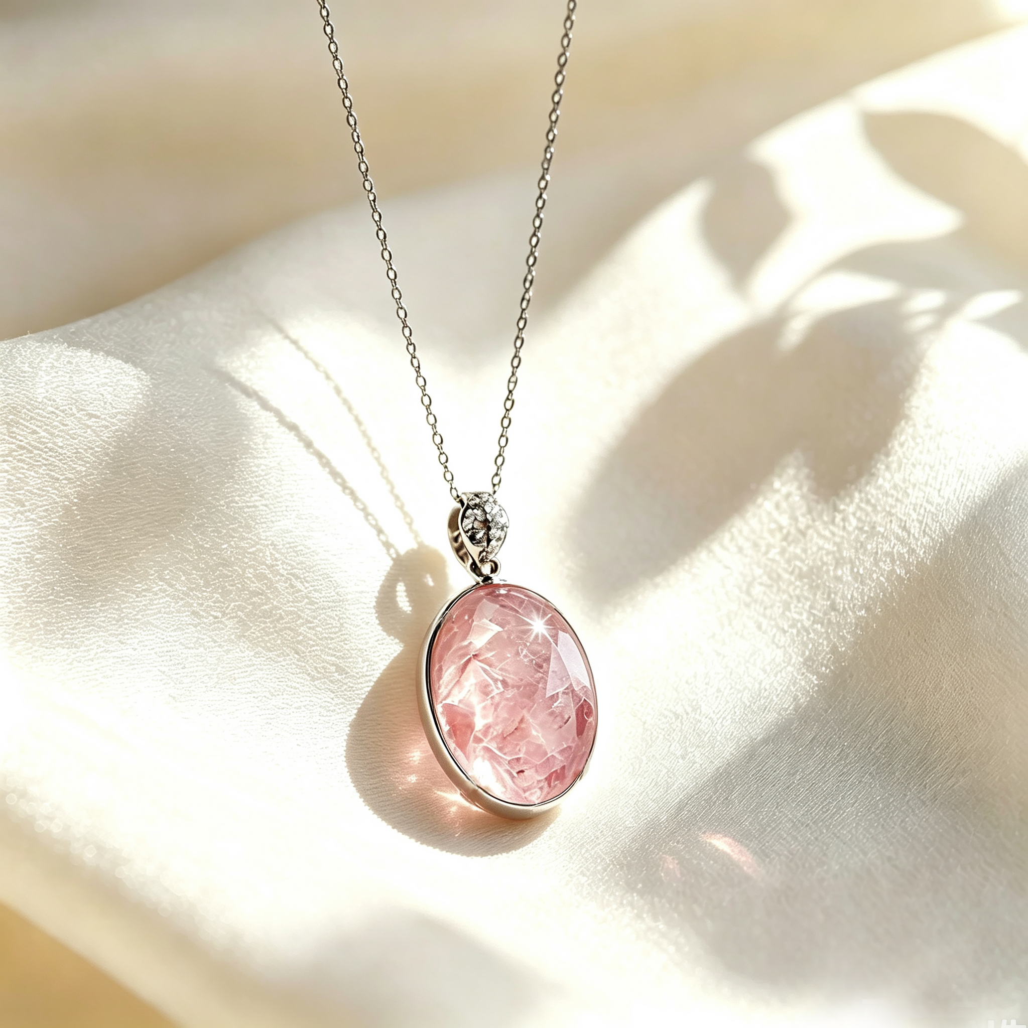 Oval Rose Quartz Pendant Necklace