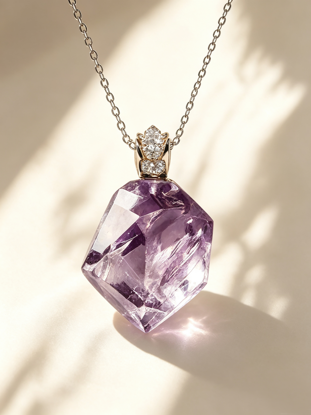 Geometric Amethyst Pendant Necklace