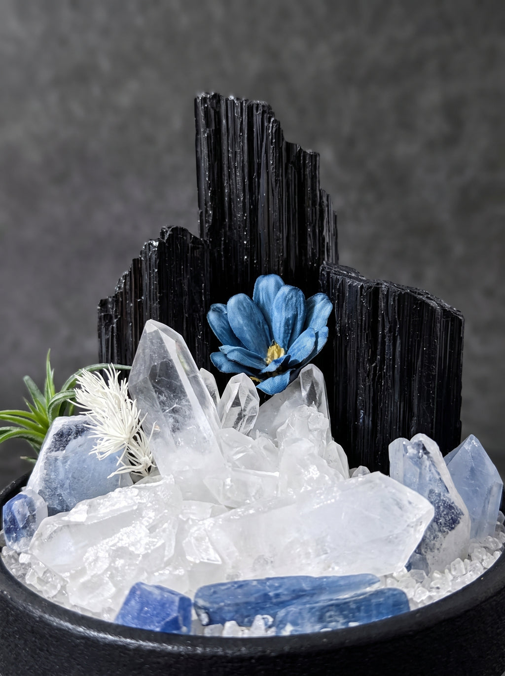 macro detail of the crystals, styled setting.
