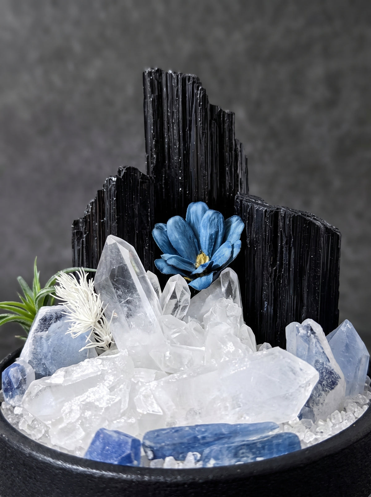 macro detail of the crystals, styled setting.

