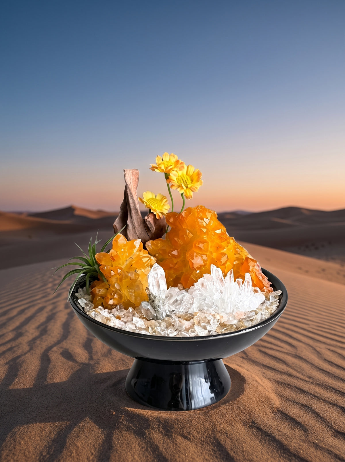 displayed on natural stone, styled setting.
