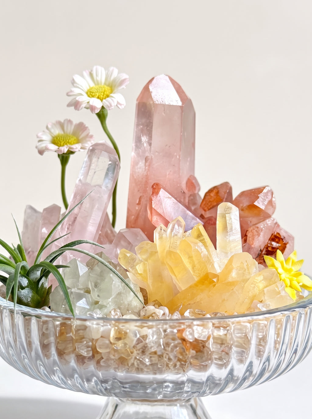 macro detail of the crystals, styled setting.
