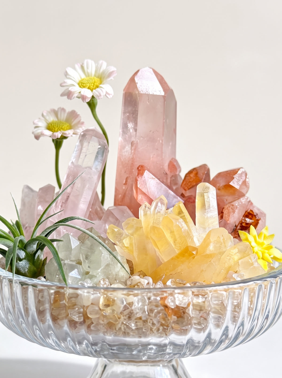 macro detail of the crystals, styled setting.
