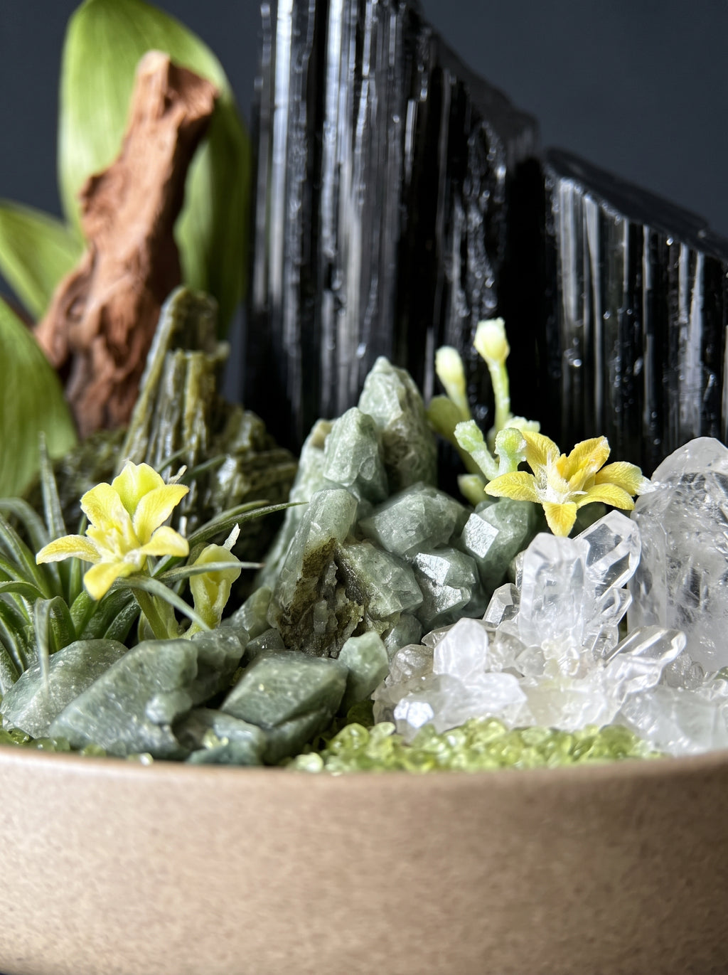 macro detail of the crystals, styled setting.