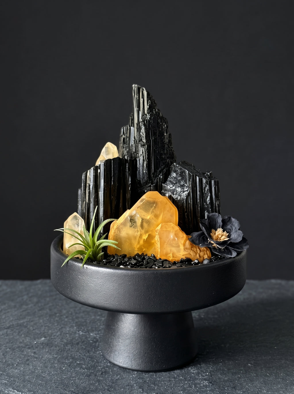 displayed on natural stone, styled setting.
