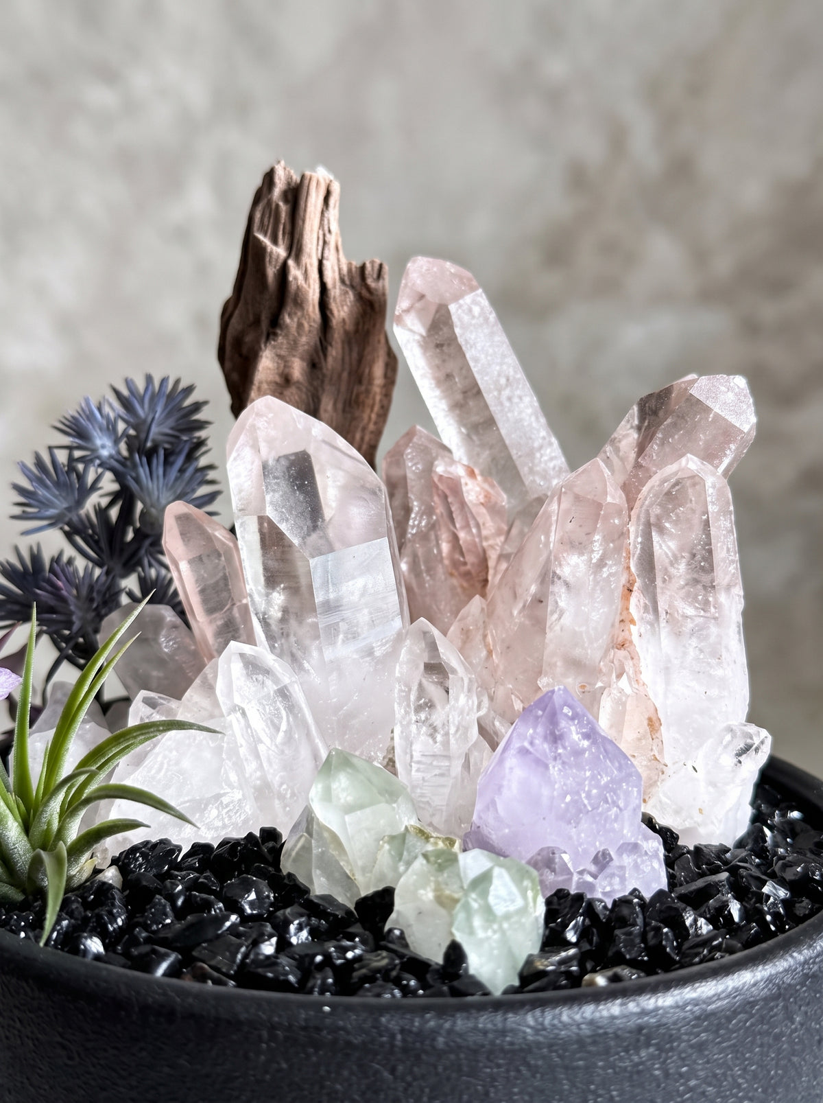 macro detail of the crystals, styled setting.