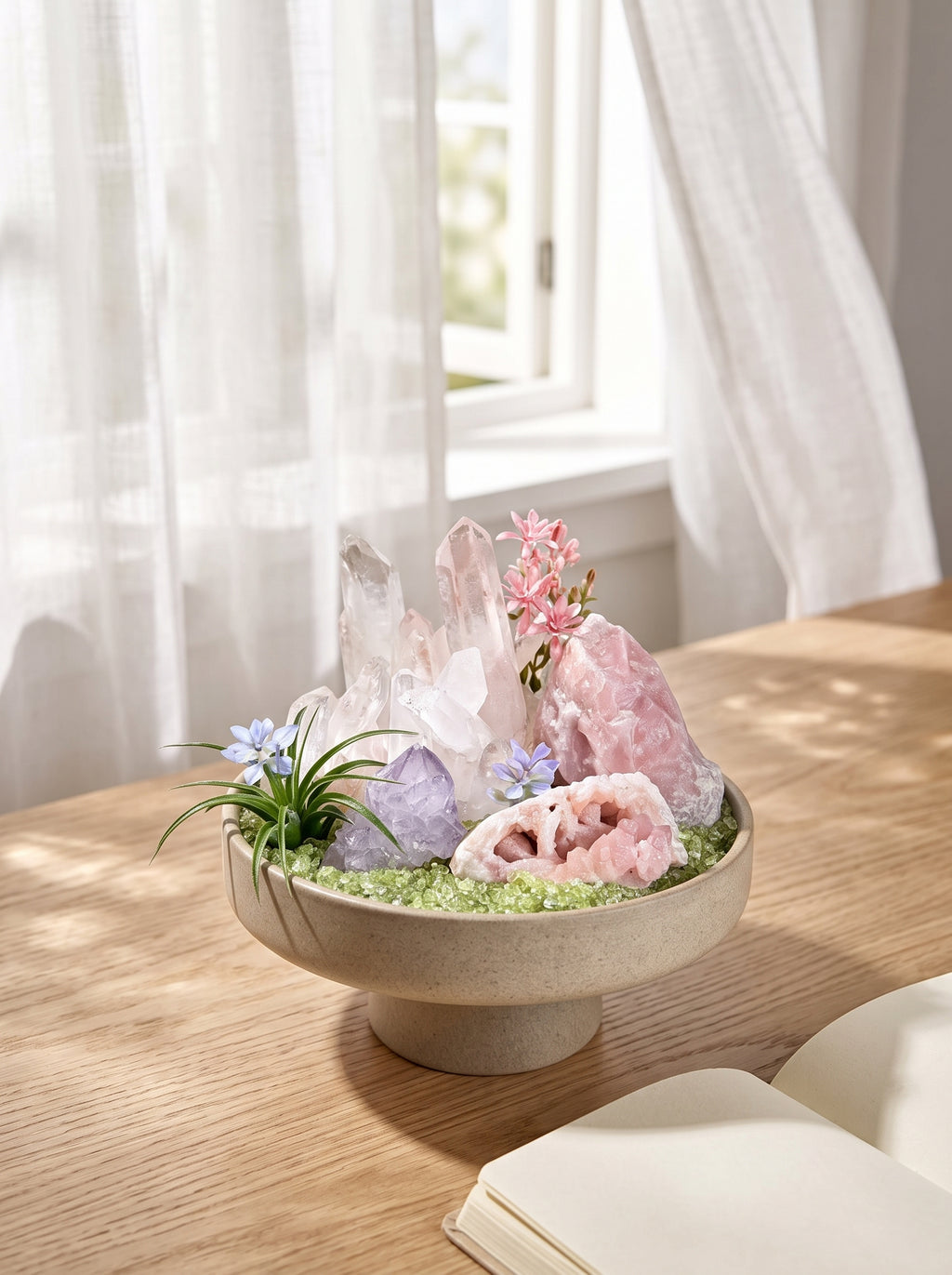displayed on natural stone, styled setting.