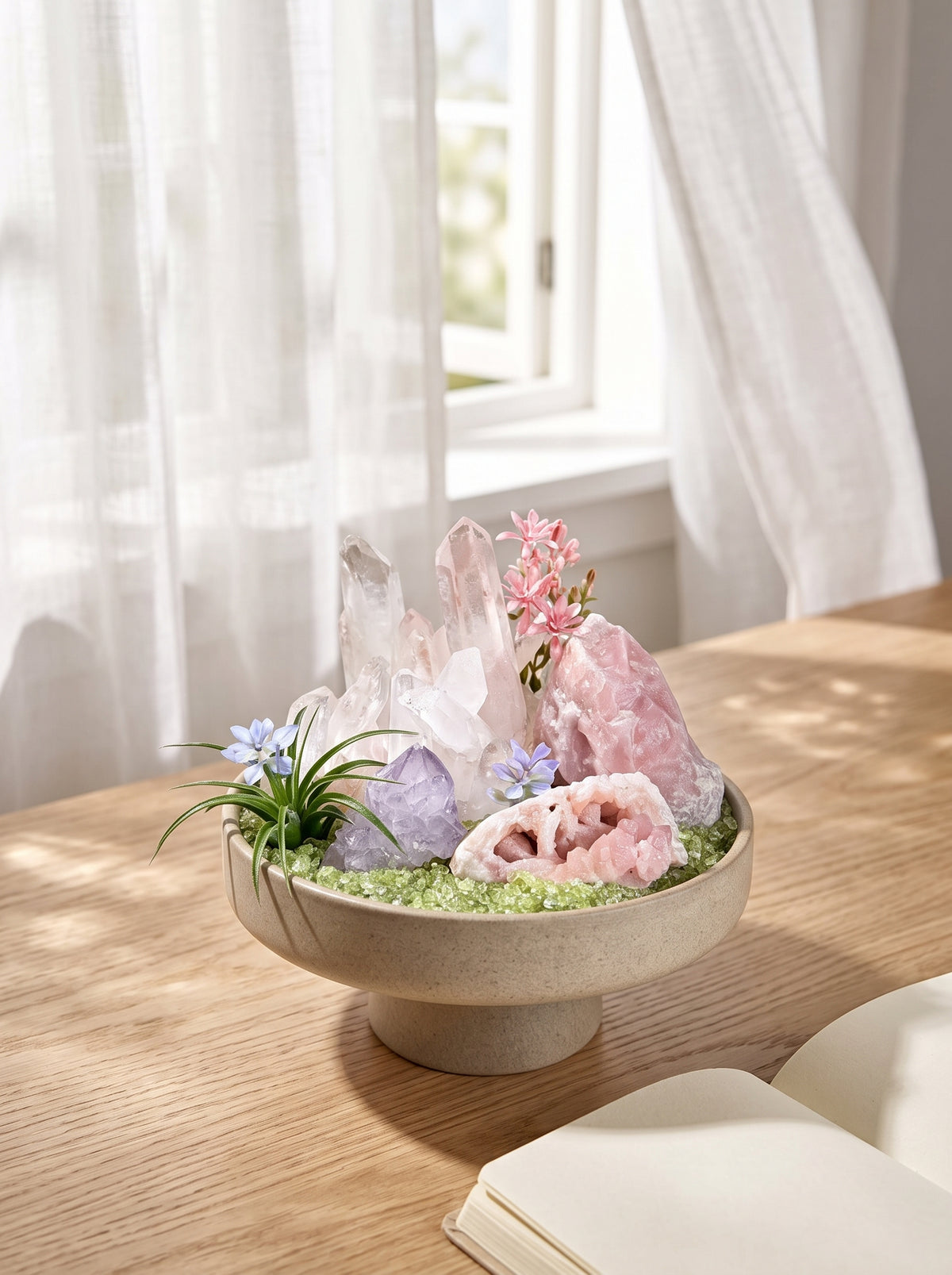 displayed on natural stone, styled setting.
