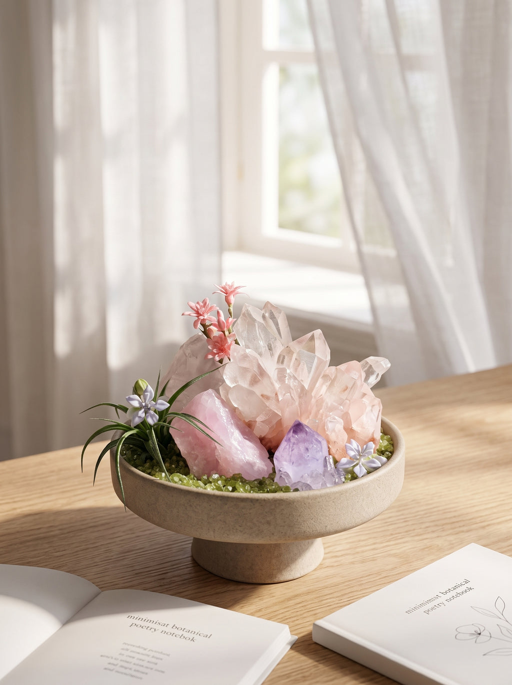displayed on natural stone, styled setting.
