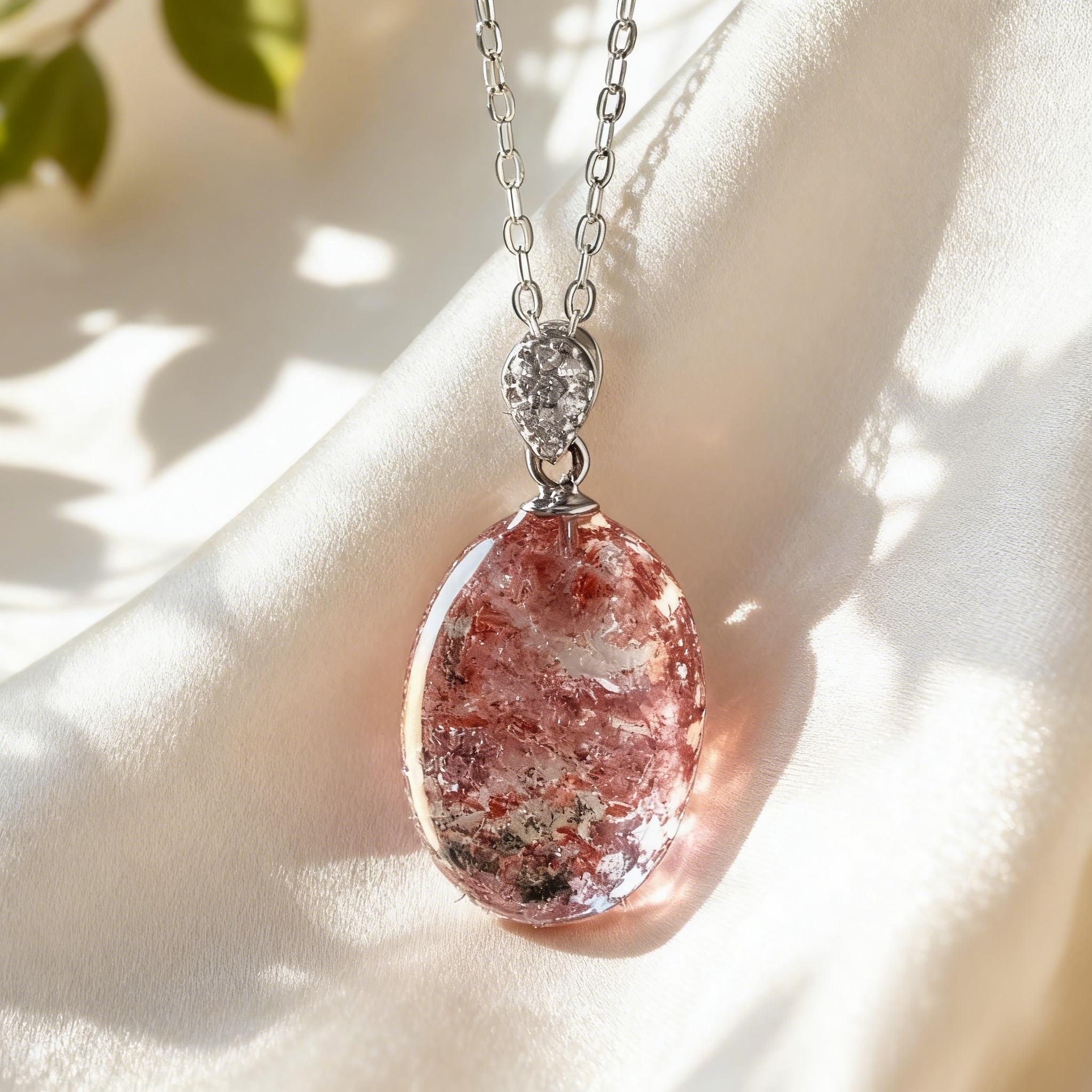 Pave Oval Rose Quartz Pendant