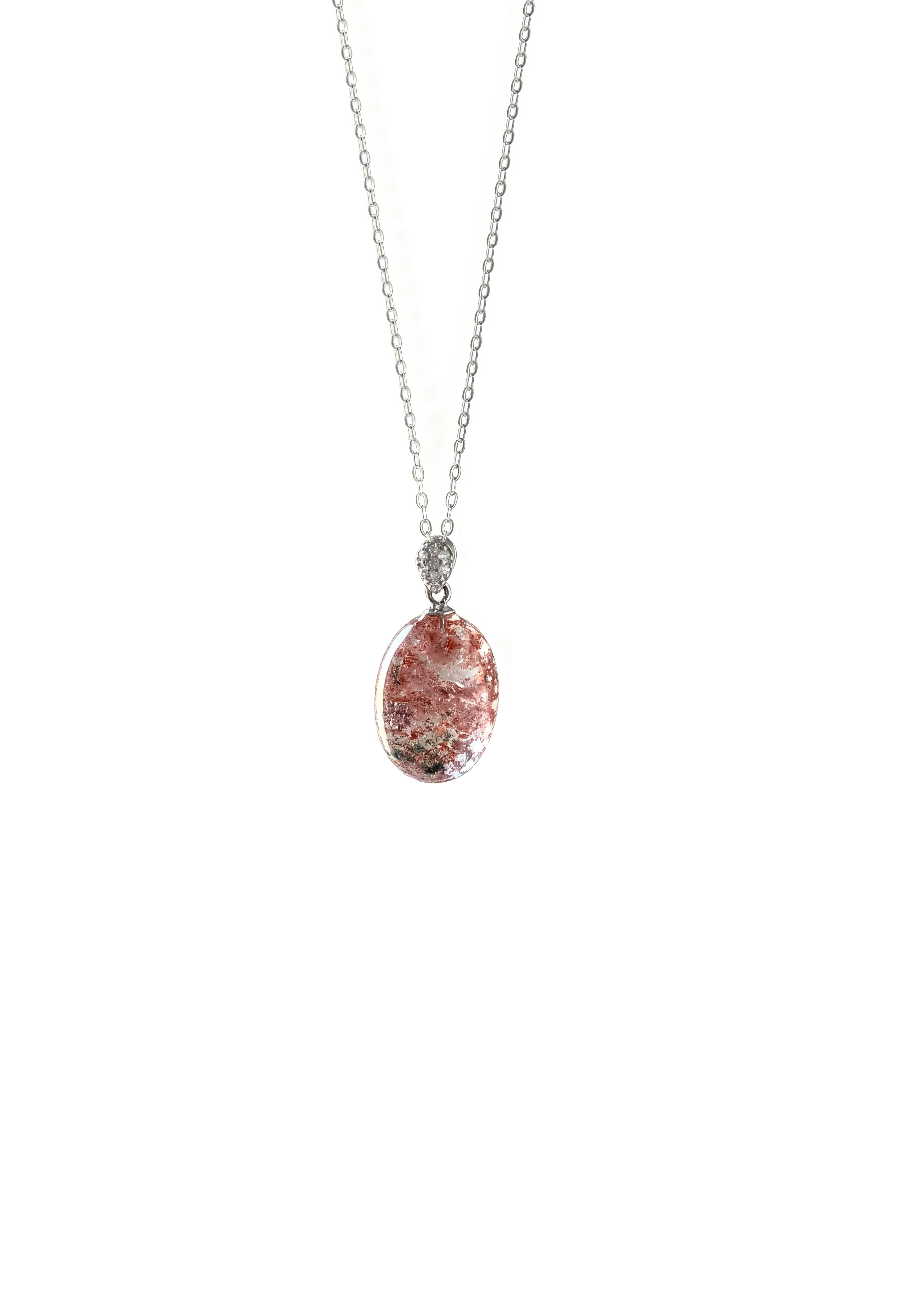 Pave Oval Rose Quartz Pendant